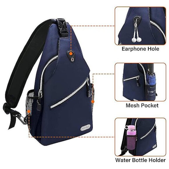 Sling Backpack, Multipurpose Crossbody Shoulder Bag Travel Hiking Navy Blue - Picture 3 of 6